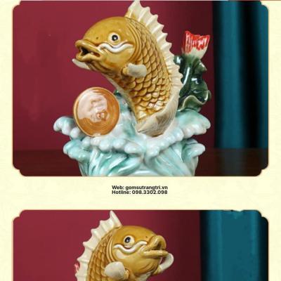 TƯỢNG SỨ CẶP CÁ VƯỢT LONG MÔN